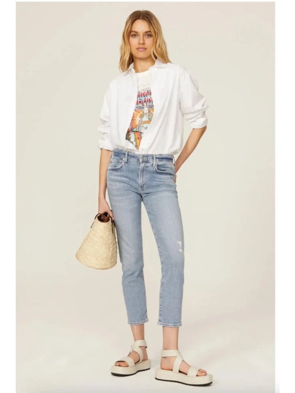 Citizens of Humanity Ella Jeans Distressed Straight Leg  Light Wash Size 25 Crop